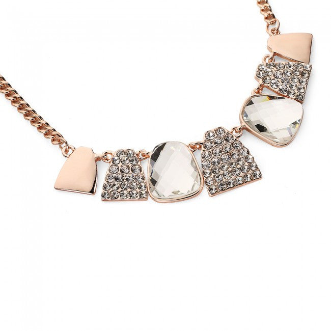 Rose Gold & Diamante Abstract Necklace & Earrings Set