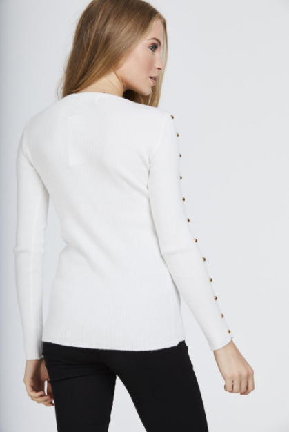 White Studded Sleeve Ribbed Top