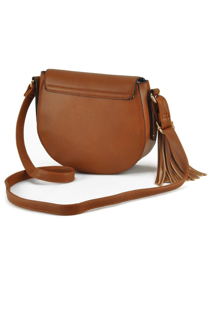 Brown Rivets & Studded Crossbody Tassel Bag